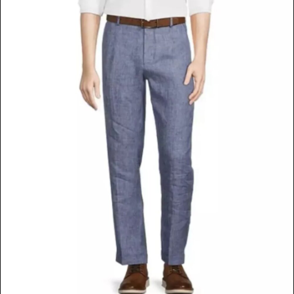 Murano Baird McNutt Men’s Linen Alex Slim Fit Dress Pants Blue Sz W38 L36 38X36